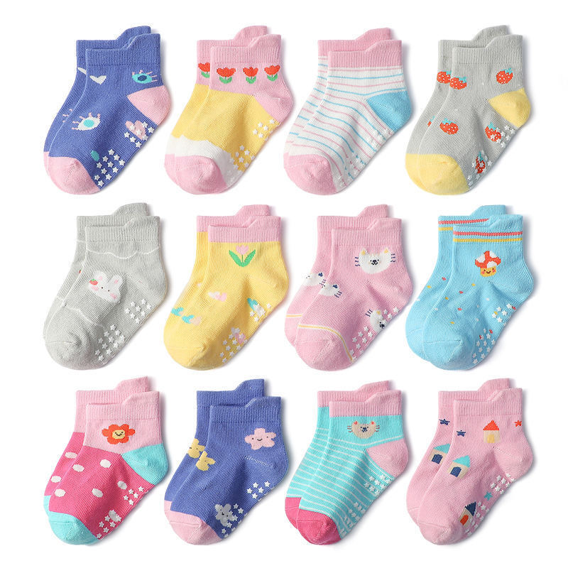 New Cartoon Socks with Floral Jacquard for Girls, Each Set Includes Non-Slip, Breathable Baby Grip Socks to Prevent Slipping New Cartoon Socks with Floral Jacquard for Girls, Each Set Includes Non-Slip, Breathable Baby Grip Socks to Prevent Slipping
