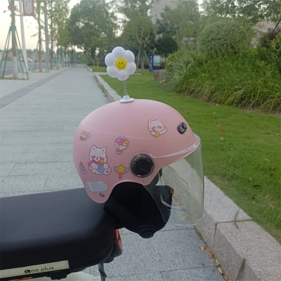 adjustable helmet half helmet – Motosiklet kaskı (dəbilqə) - white-long-light-pink-no-15-white-flower-1-5-years-old-ear-protection-jz