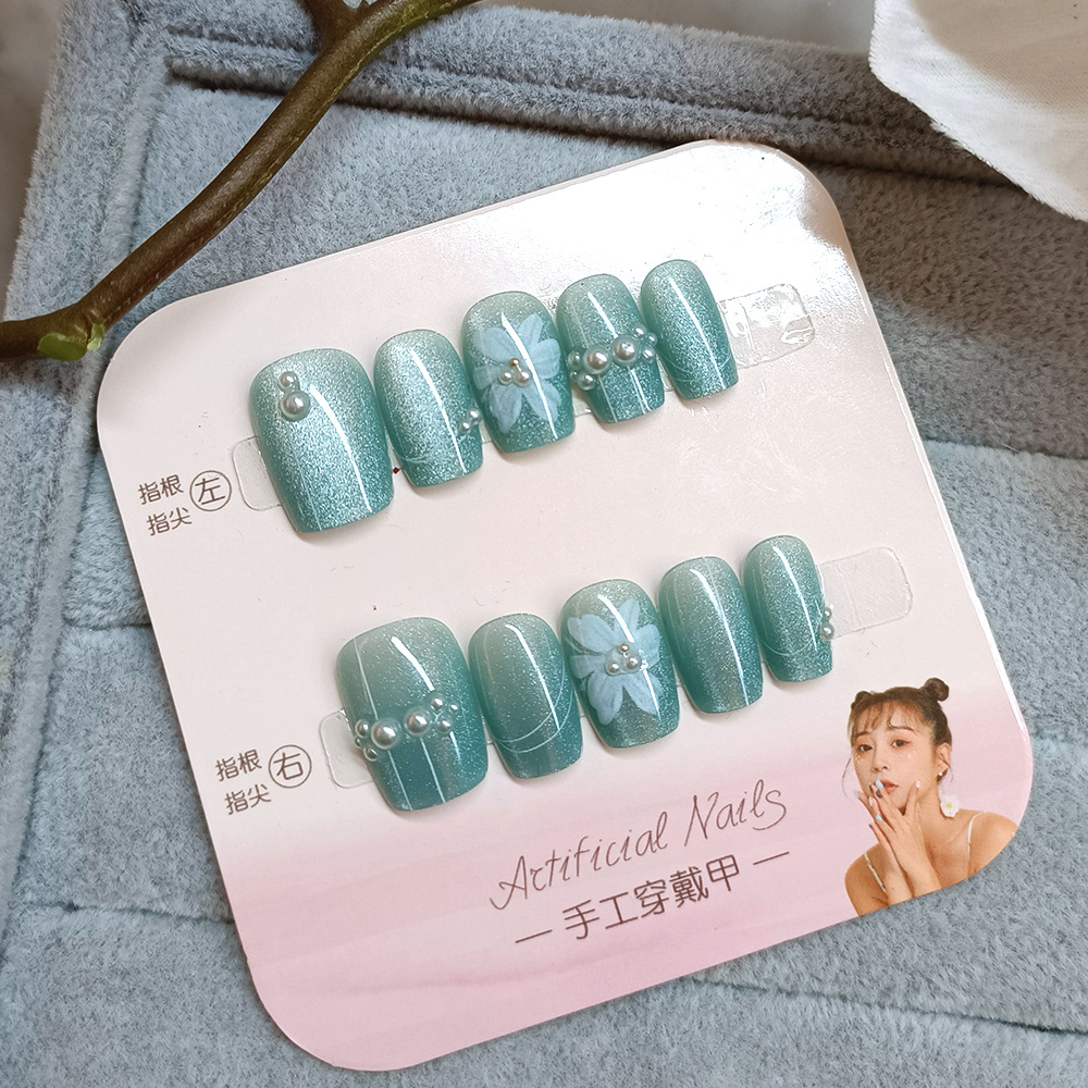 Camellia flor, parche de uñas de fototerapia simple, perla de uñas, 10 piezas de código decimal, uñas de ojo de gato hechas a mano. image 3