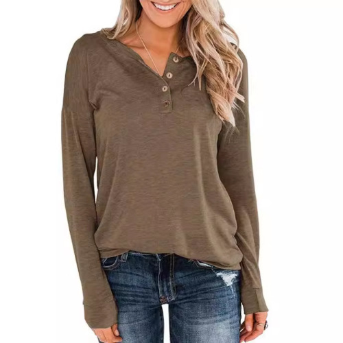 2025 Women's Plain Knit Long-Sleeve Round Neck T-Shirt with Hoodie-style Collar