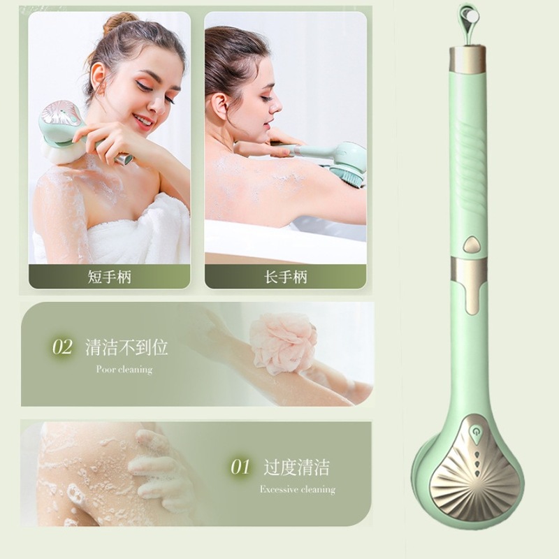 家庭用マルチブラシヘッド電動バスブラシロングハンドル充電式背中こすりバス器具強力な回転振動防水バスブラシ|undefined