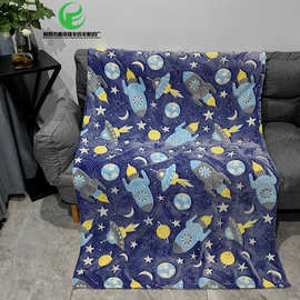 宇航员夜光法兰绒毛毯荧光毯宇宙火箭儿童盖毯懒人毯午睡毯发光毯