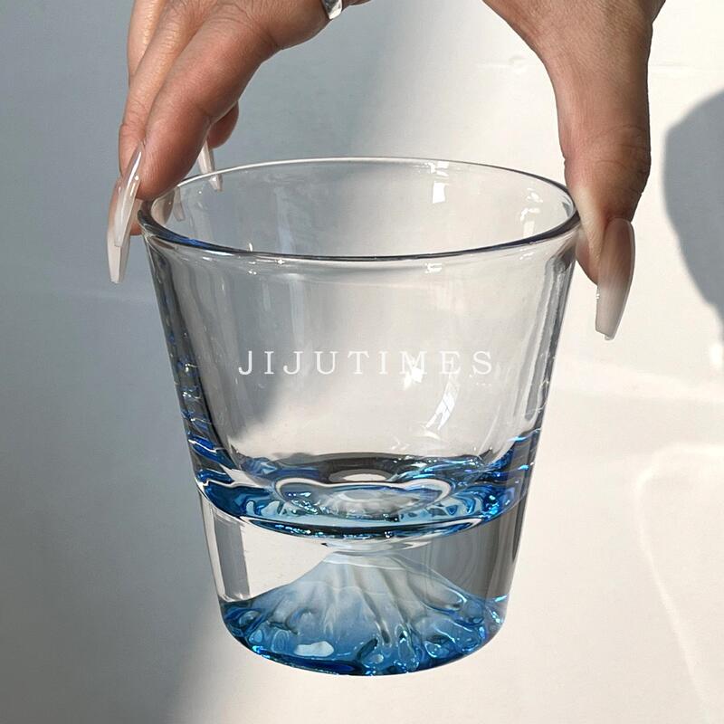 Ins Style Blue Limited Fuji Mountain Glass Cup High-Looking Hospitality Coffee Cup Home Drinking Cup Ins Style Blue Limited Fuji Mountain Glass Cup High-Looking Hospitality Coffee Cup Home Drinking Cup