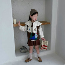 童装批发女童套装秋冬新款儿童卡通兔毛线背心加大领子衬衫半身裙