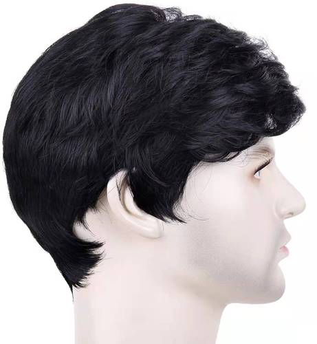 Foreign trade European and American men's wigs black chemical fiber wig wigs partial men's elastic inner net short hair wigs
