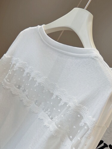 Design-inspired lace-trimmed short-sleeve women's summer loose-fitting slimming lazy-style casual versatile thin top