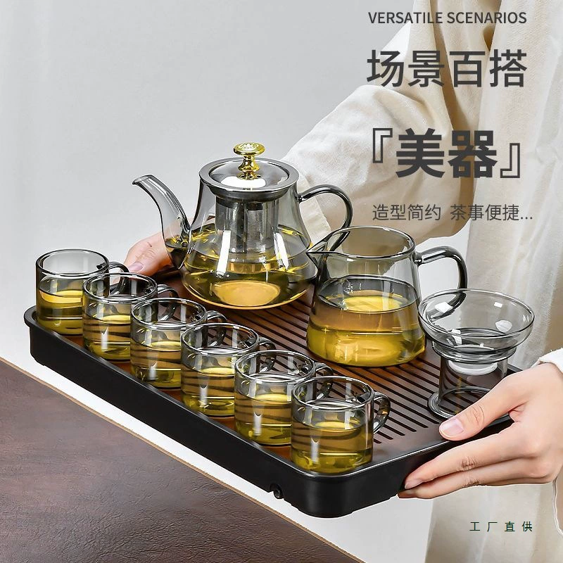 Glass tea set for home use, teapot for office, tea cup, increased thickness