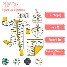 精品外贸婴幼儿童装批发新款彩色货车印花男孩长袖连体衣