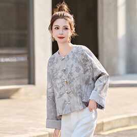 新中式提花国风外套女2025春装新款高级感气质洋气短款盘扣上衣