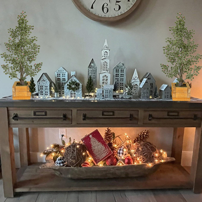 Amazon nueva simulación ciprés árbol de Navidad fondo de madera decoraciones navideñas decoraciones de ventana al por mayor