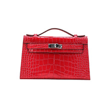 高级感鳄鱼纹真皮凯莉包女婚包气质手提红色新娘包时尚单肩斜挎包