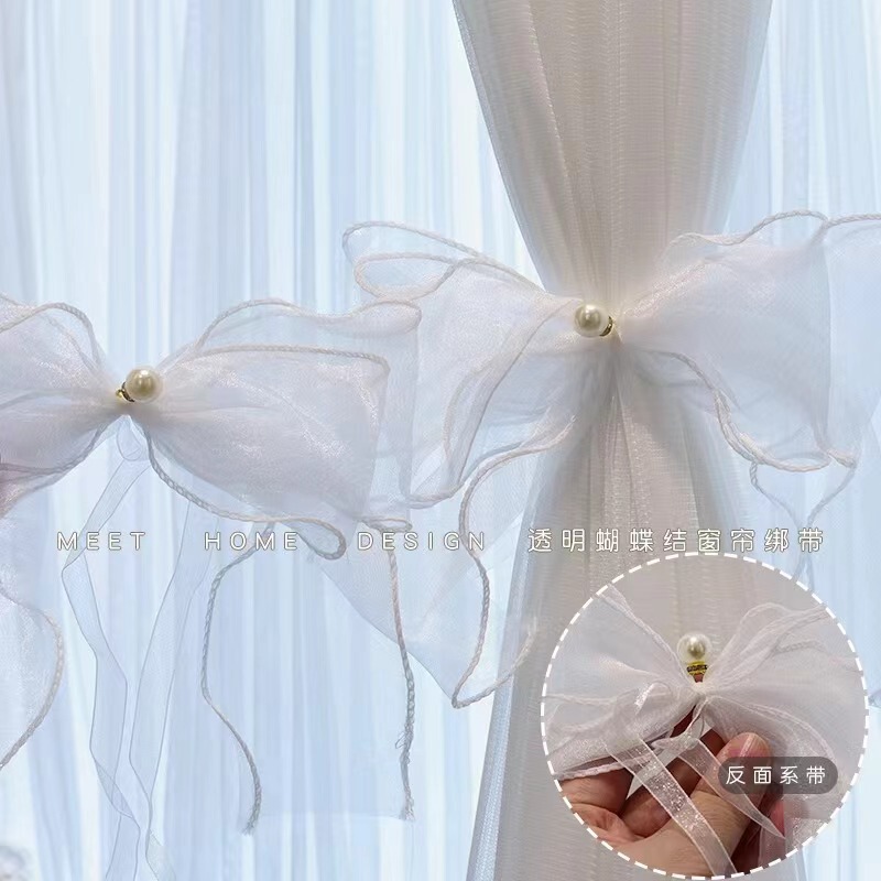 Curtain Tiebacks with Lace, Pearl Bows, Nordic Style Three-Dimensional Organza Lace Tiebacks, Available in Stock