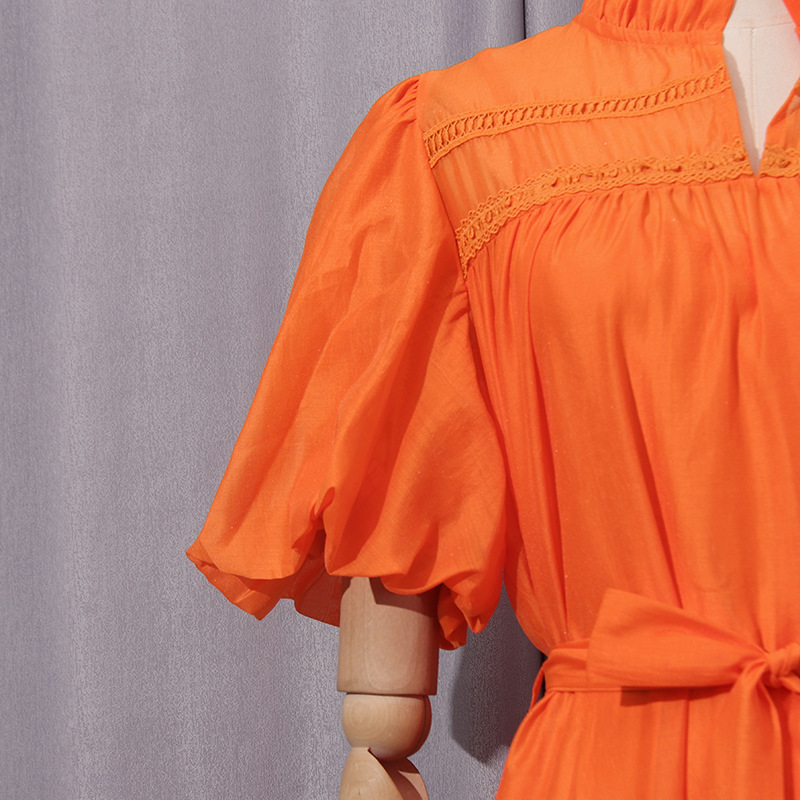 Simple Retro Maxi Dress Crew Neck Hollow Out Cutout Puff Sleeve Lace up Dress 33 Simple Retro Maxi Dress Crew Neck Hollow Out Cutout Puff Sleeve Lace Up Dress