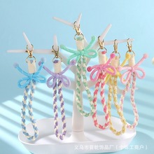 新款条纹蝴蝶结钥匙扣挂绳女孩百搭包包糖果色纯手工编织手腕挂绳