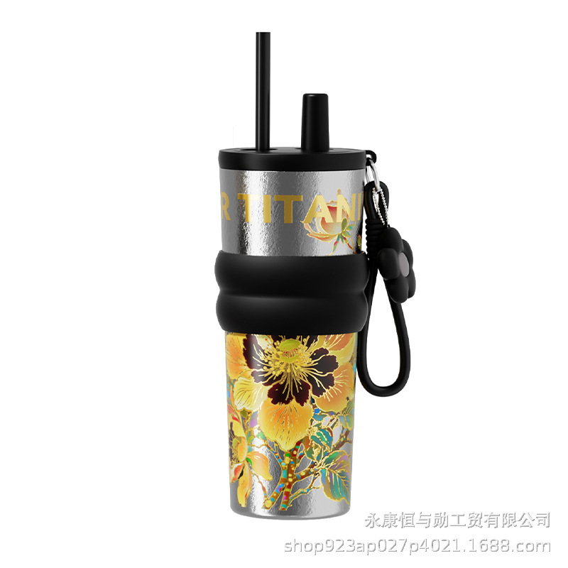 新款纯钛吸管杯全钛大容量咖啡杯女生高颜值户外便携冰霸杯礼品|undefined