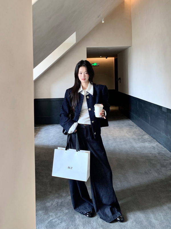 小仙倪子小香风外套女秋季超好看假两件撞色毛呢高级爆款毛呢上衣|undefined