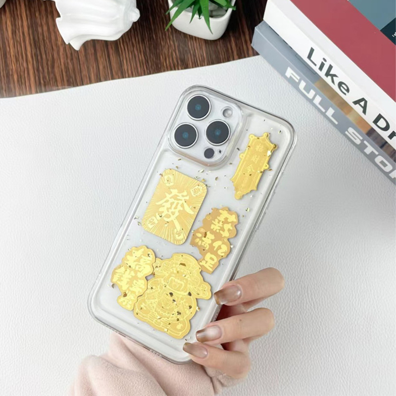 Aplicable para iPhone16promax Daily Jin Dou oro suave manzanas 17 lámina de oro goteo de goma caso de teléfono móvil Año Nuevo hacer fortuna15