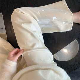 白色蝴蝶烫花丝绒加绒阔腿裤女2025秋冬新款高腰显瘦百搭直筒裤子