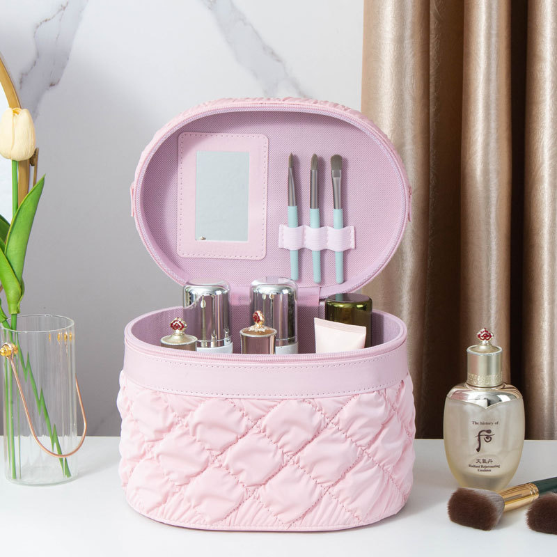2025 nuevo estuche de cosméticos de gran capacidad, maleta de burbujas de cuero de pu, caja de almacenamiento de herramientas de belleza portátil de alto valor