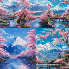 外贸钻石画樱花湖畔风景DIY 贴钻满钻客厅办公室装饰画亚马逊爆款