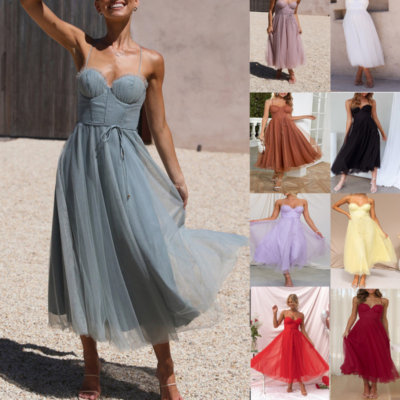 Cross-Border European and American Spring and Summer New Sexy Spaghetti Strap Casual Dress Ins Vacation Multi-Color Women's Dress Cross-Border European and American Spring and Summer New Sexy Spaghetti Strap Casual Dress Ins Vacation Multi-Color Women's Dress