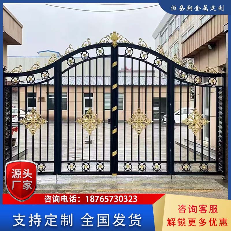 铁艺大门庭院门欧式家用电动别墅门农村院子围墙对开门户外大铁门