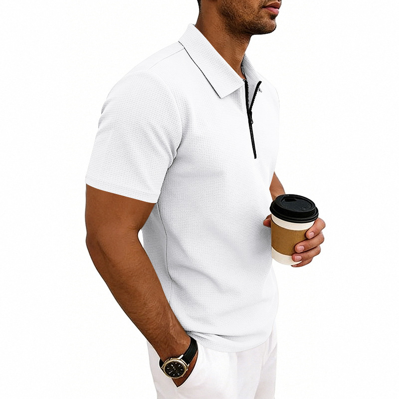 Herren Polohemd Waffelstrick Kurzarm Freizeit Sommer Shirt_voghion.com