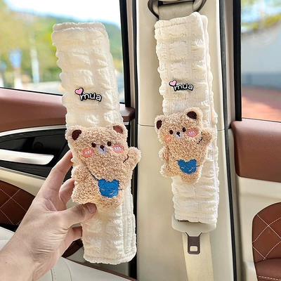 Cartoon Cute, High-End Car Interior – Seat belt shoulder pad - shoulder-bag-brown-bear-puff-shoulder-pads-30cm-pair