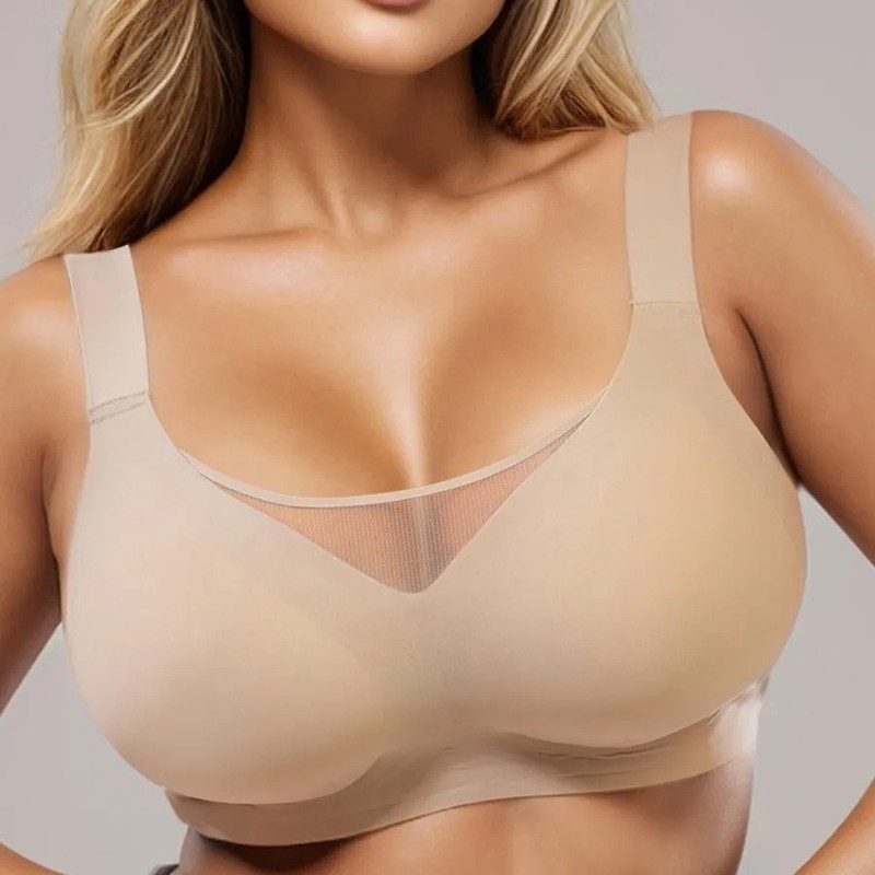 Cross-Border Plus-Size Mesh Bra for Women with Large Busts, Minimizing Effect, Jelly-Like, Side Support, Wireless, Comfortable, Beautiful Back Design