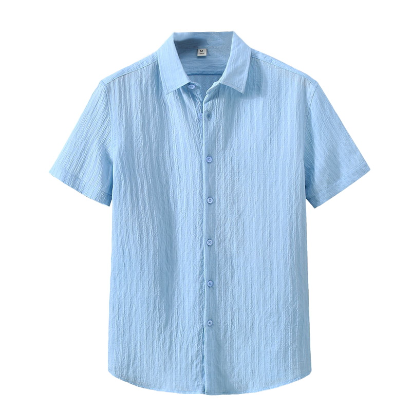 Chemise d'été de couleur unie pour hommes, protection solaire, vêtements d'extérieur, décontracté, polyvalent, ample, en coton, respirant, à manches courtes, chemise en pouces_voghion.com