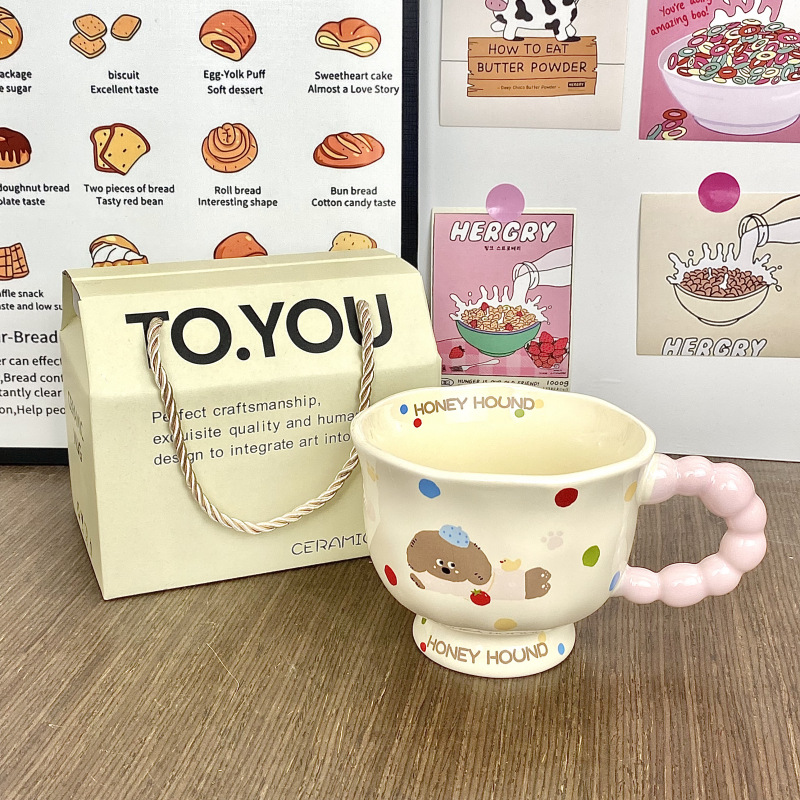 Cute perro de cerámica taza de agua de pareja de chicas taza de oficina taza de café regalo de cumpleaños taza de cerámica