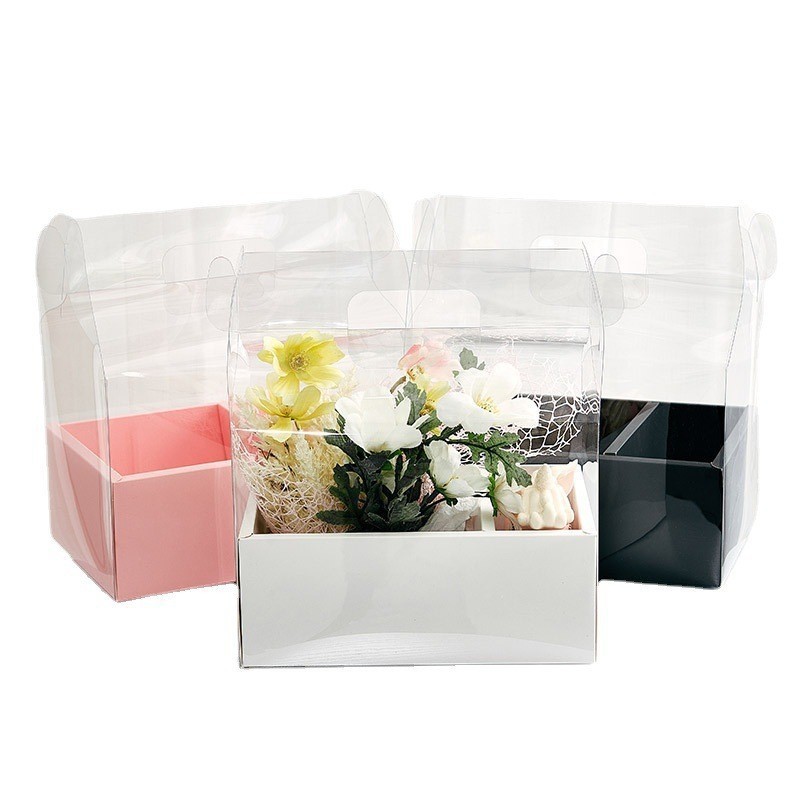 Caja de mano de San Valentín caja de mano plegable de pvc caja de mano ramo rectangular caja vacía embalaje de flores caja de regalo de frutas
