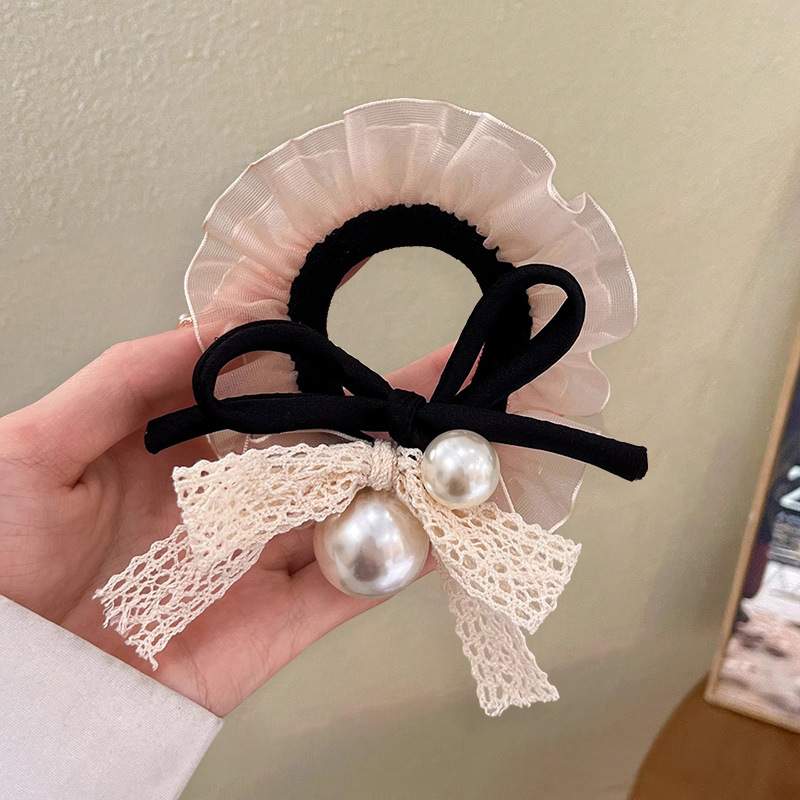 Xianqi blanco, falda de doble capa, lunares, anillo para el cabello de intestino grueso, nuevo cabello coreano de gran tamaño, bola baja, cuerda para el cabello, accesorios para el cabello perezosos