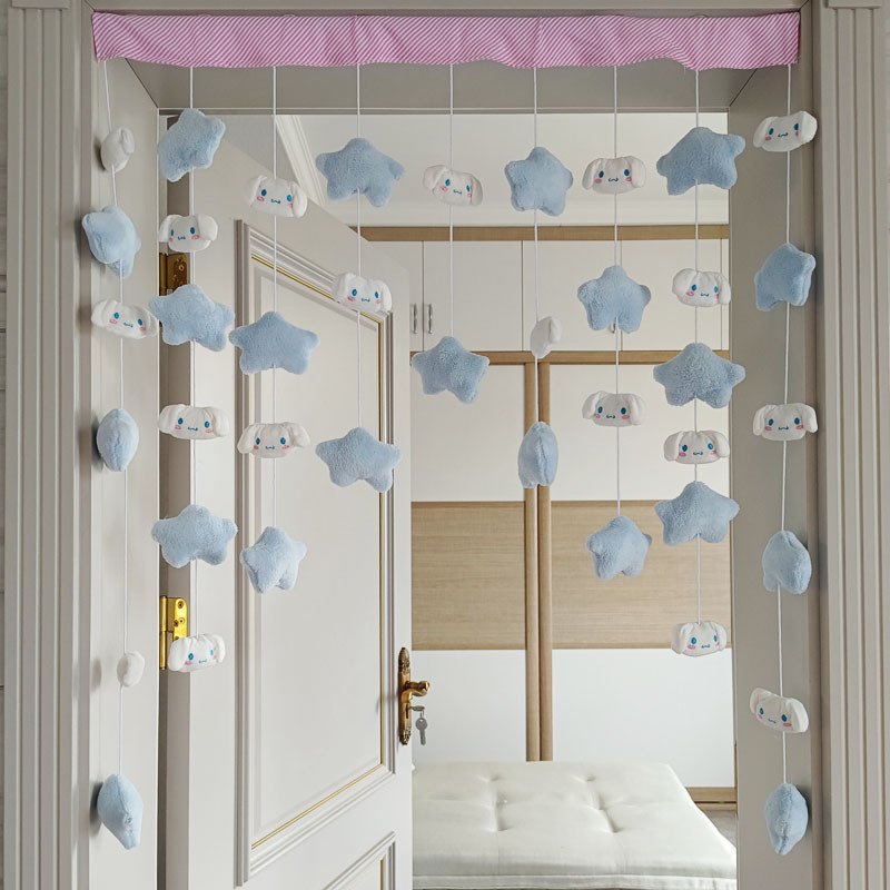 Cute Cartoon Cinnamon Dog Blue Star Door Curtain Decorative Pink Love Hanging Curtain Rod Punch-free Partition Curtain