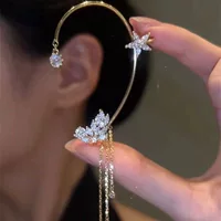Серьги-каффы с цветочными кистями и крючками для ушей, имитация пшеничных колосьев с бриллиантами, без пирсинга, нишевая модель, супер-сказочные, элегантные, высококачественные серьги