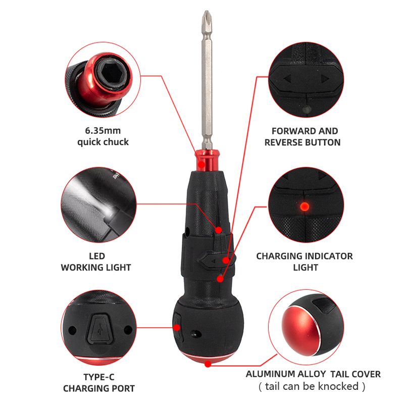 Kit de destornillador eléctrico doméstico tipo litio recargable destornillador taladro eléctrico herramienta multifuncional lámpara LED image 2