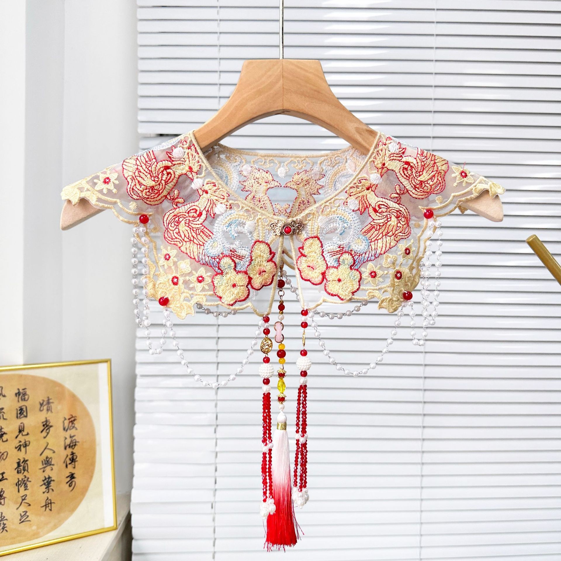 Capa de hombro con estampado de nubes de estilo antiguo, falda roja mamian con borlas de perlas de estilo chino, muy vendida, Hanfu para mujeres y niños, combinada con un cuello falso. image 18