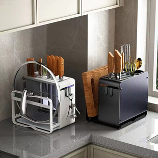 Kitchen Knife Rack Storage Rack Without Punching Wall-Mounted Multi-Functional Knife and Chopstick Barrel Integrated Storage Rack Wholesale