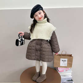 女童披肩羽绒棉服2025新款冬季儿童冬装洋气加厚棉衣宝宝夹棉外套