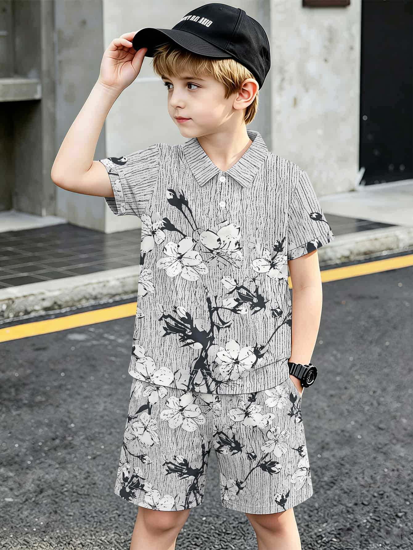 Boys T-shirt And Shorts Set With 3d Printed Design_voghion.com