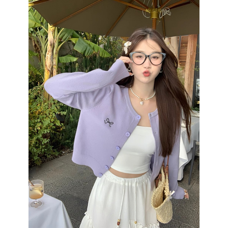 黄色开衫毛衣女外套2025新款秋冬穿搭蝴蝶结刺绣针织外搭春季上衣|undefined