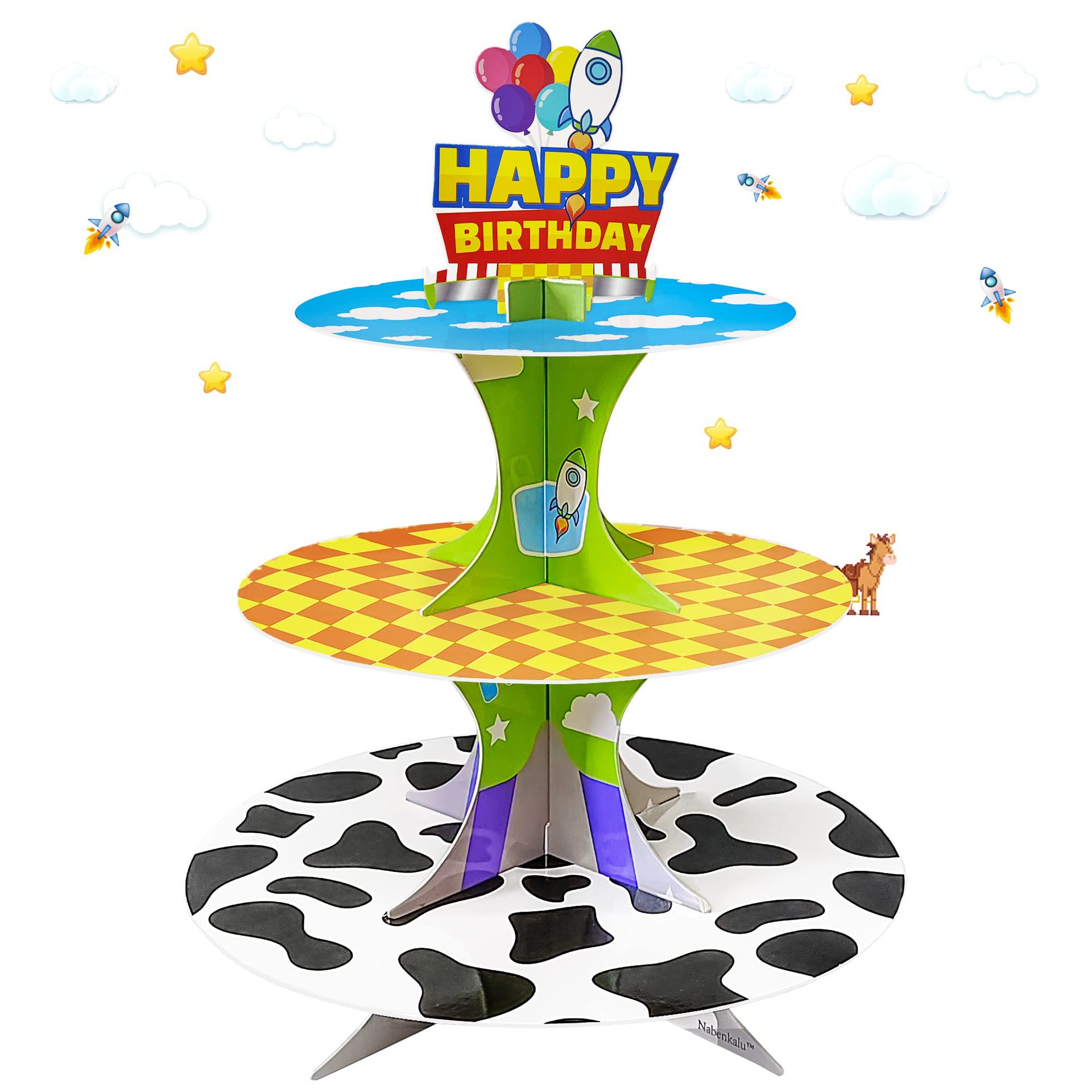 Space Cowboy Dual-Themed Folding Dessert Stand Toy Story Boy's First Birthday Party Cupcake Paper Tray
