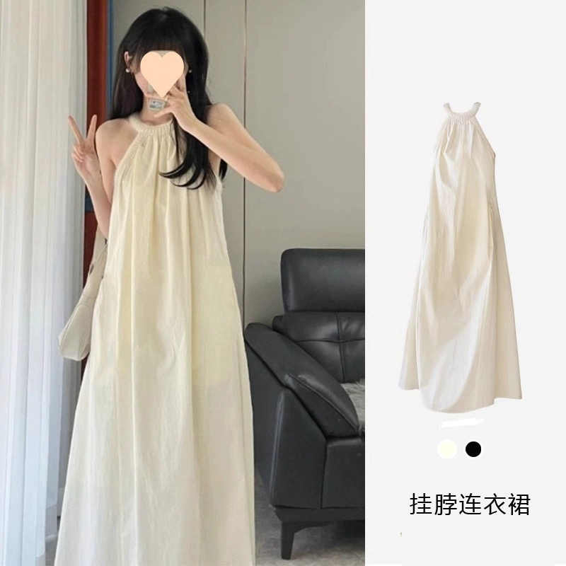 Летнее платье 2025 года без рукавов с халтером, свободная длинная юбка, фееричный нишевый дизайн, французская юбка на бретелях, фееричный стиль