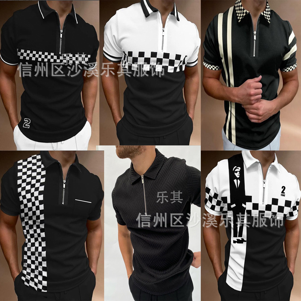 2023 Moda europea y americana Moda juvenil Camiseta de verano con cremallera de polo para hombre Soporte para pedir una pieza