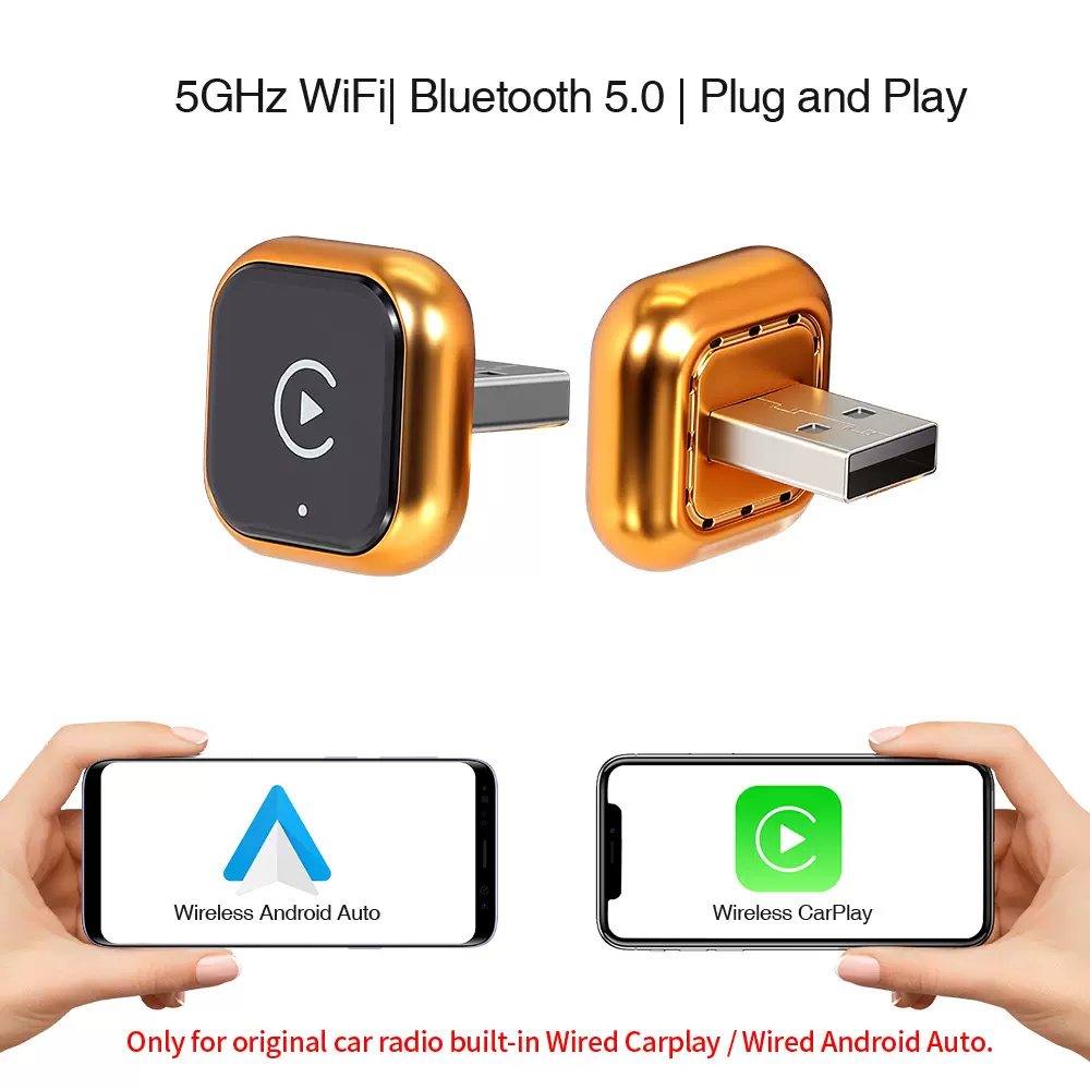 跨境TK爆品橙色carplay盒子有线转无线carplay安卓Auto车机互联盒