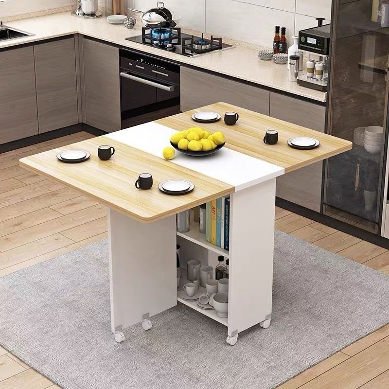 Mesa de comedor redonda simple y plegable tipo pequeño hogar con ruedas móviles simple y rectangular mesa de comedor multifuncional