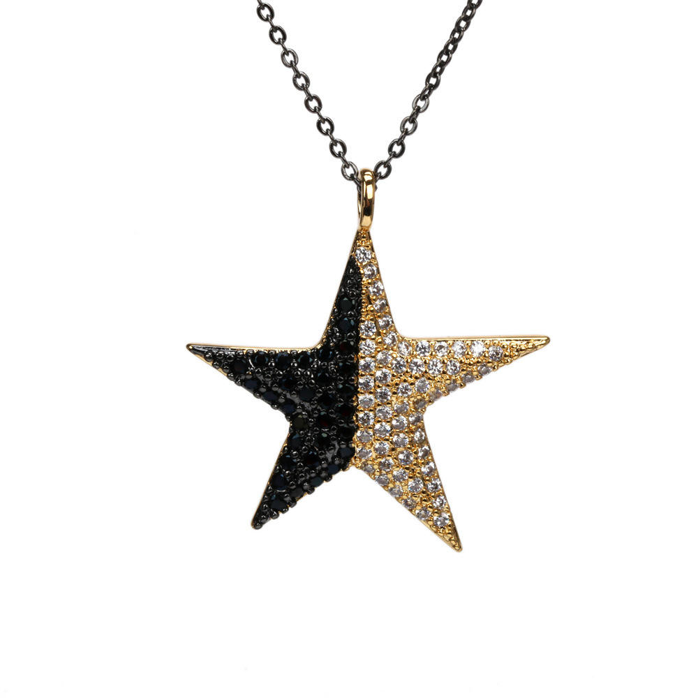 Fashion Micro-Inlaid Colorful Zircon Five-Pointed Star Pendant Necklace