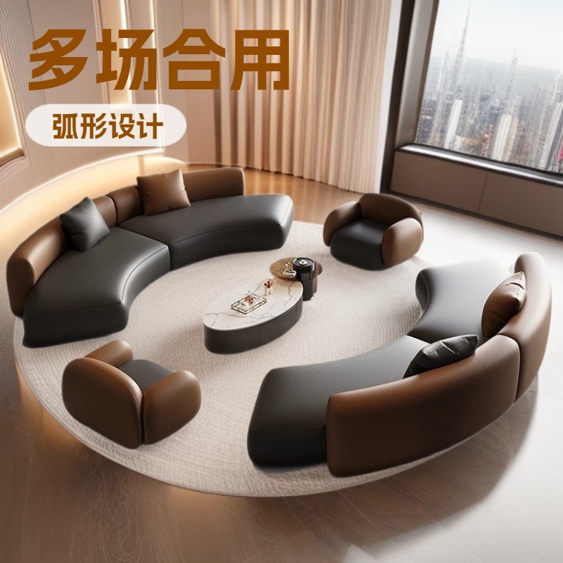 Sofá italiano de lujo recto y curvo mesa de té sala de estar del hotel sala de estar gran sala de recepción mesa y silla combinación
