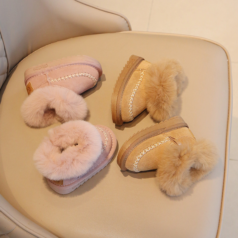 Genuine Leather Snow Boots Winter New Velvet Soft-Soled Baby Cotton Shoes 1-2-3 Years Old Boys' Large Cotton Shoes Women's Toddler Shoes