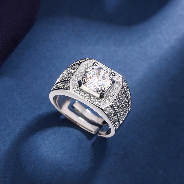 2克拉群镶满钻商务男戒小众设计感气质百搭时尚戒指厂家货源批发